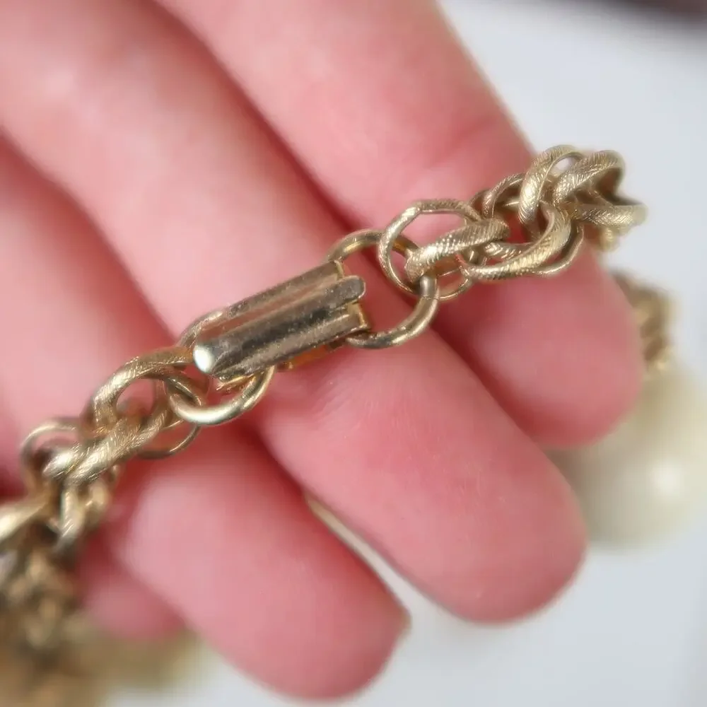 Vintage 80s Gold Chain Cream Circle Bobble Charms Chunky Bracelet